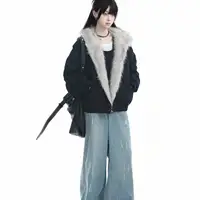 American Harajuku Warm Jacket Mens and Womens Retro Simple Plush Jacket with New Loose Leather Motorcycle Punk Fur Collar Jacket 1
