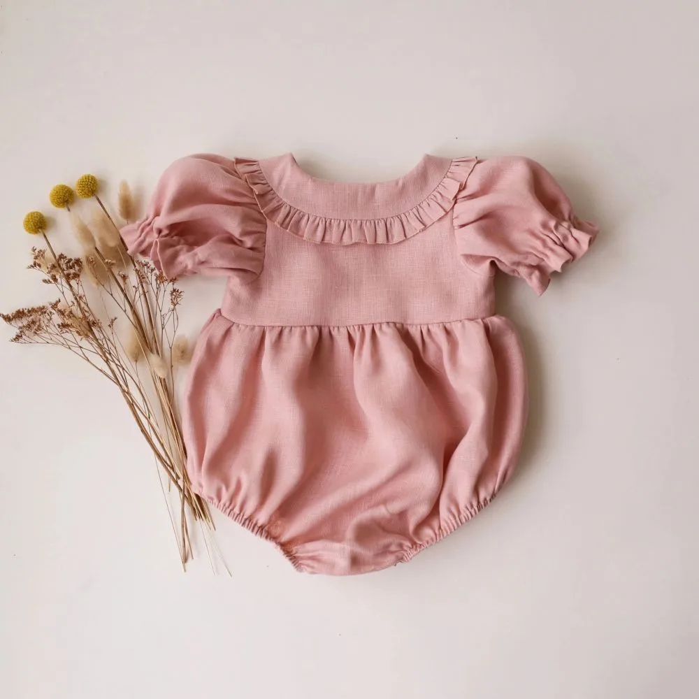 2PCS Summer Baby Girls Clothes 0-2 Y Linen Cotton Baby Girls Rompers Short Sleeve Newborn One Piece Fashion Baby Playsuit 6