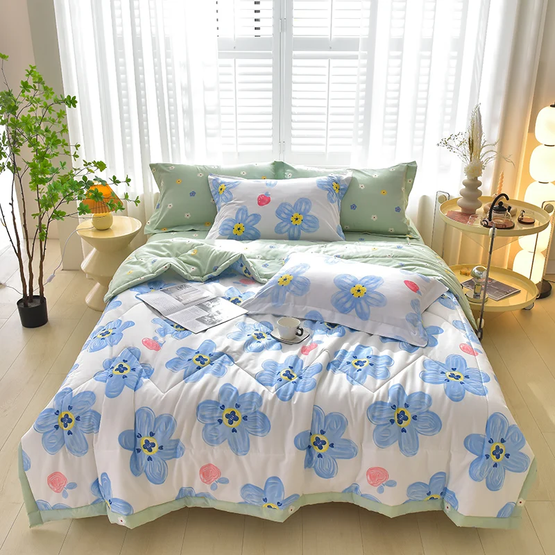 Summer Quilt Set Skin-friendly Summer Cool Quilt Set or 1 Pcs Quilts Comfortable Breathable Air Condition Comforter Lightweight Summer Blanket