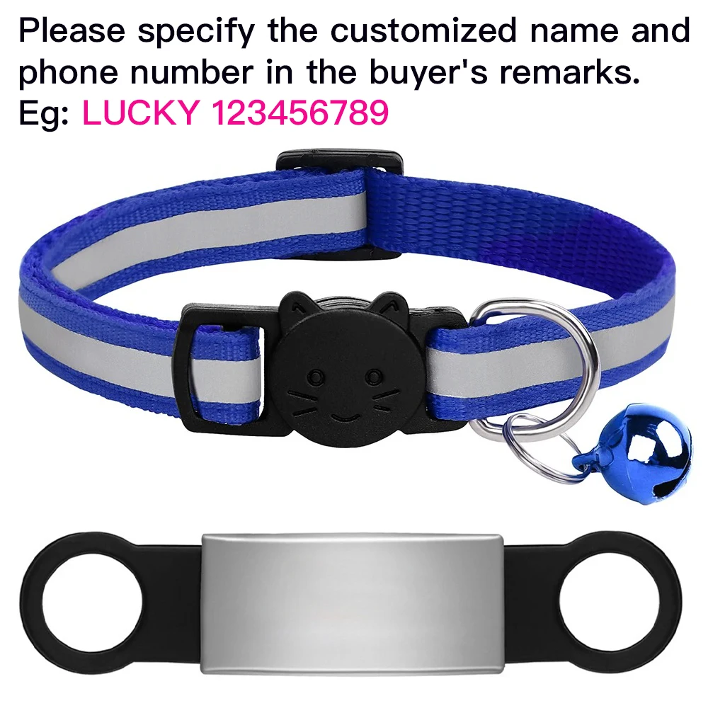 Personalized Reflective Pet Collar with Engraved ID Nameplate and Bell