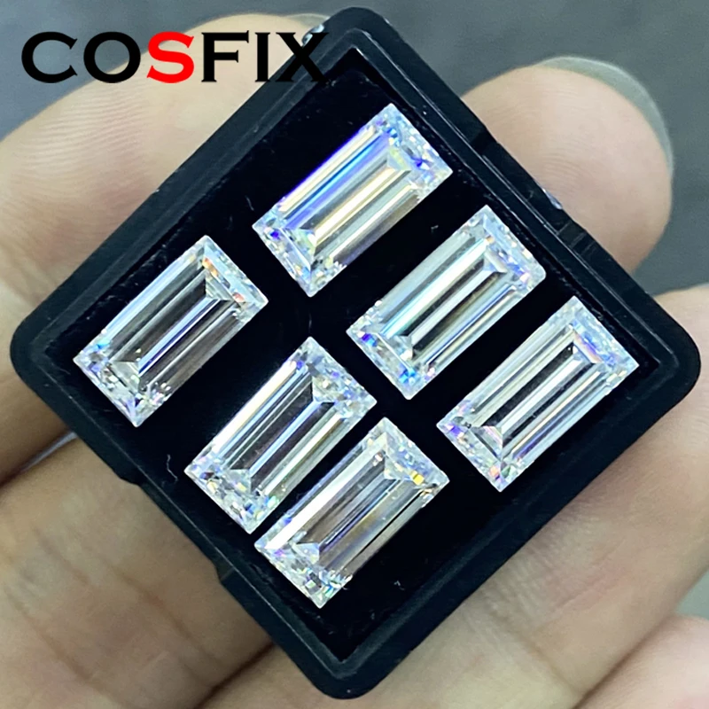 Loose Moissanite Stones COSFIX 4-12mm Rare Baguette Cut D Color VVS1 Rectangle Baguette Shape Certified Moissanite Diamonds loose moissanite stones