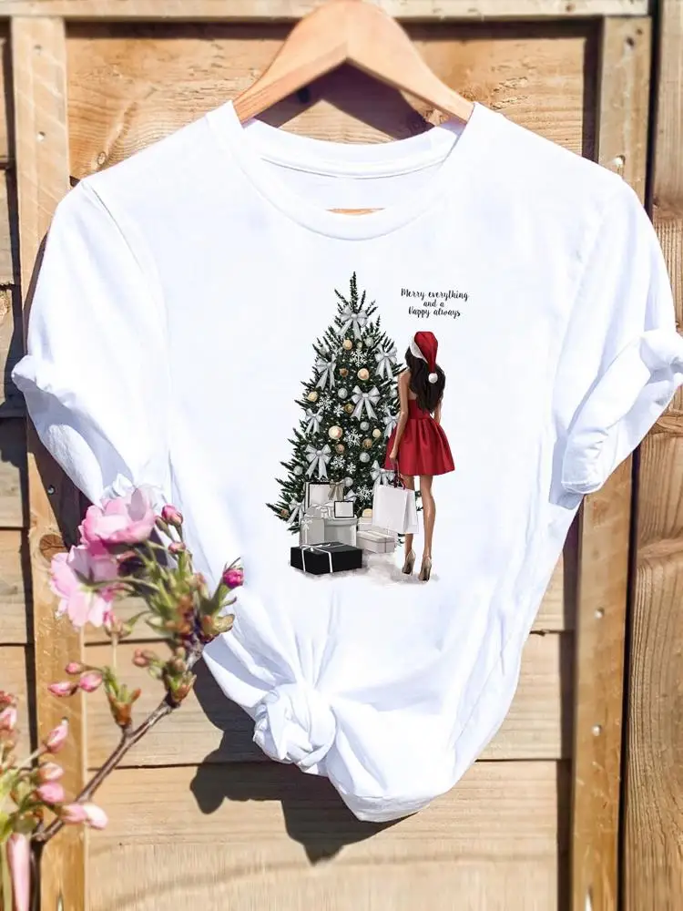 

Merry Christmas Tree Gift Lovely 90s New Year Holiday Graphic Tee Fashion Female Print T Top Women Shirt Clothing T-shirts