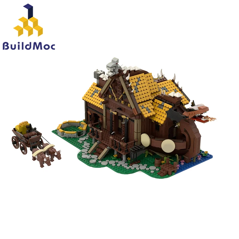 

BuildMoc The Viking House Building Blocks Set Dragon Ship Galleon Architecture Liife Hut Bricks Toys For Children Birthday Gifts