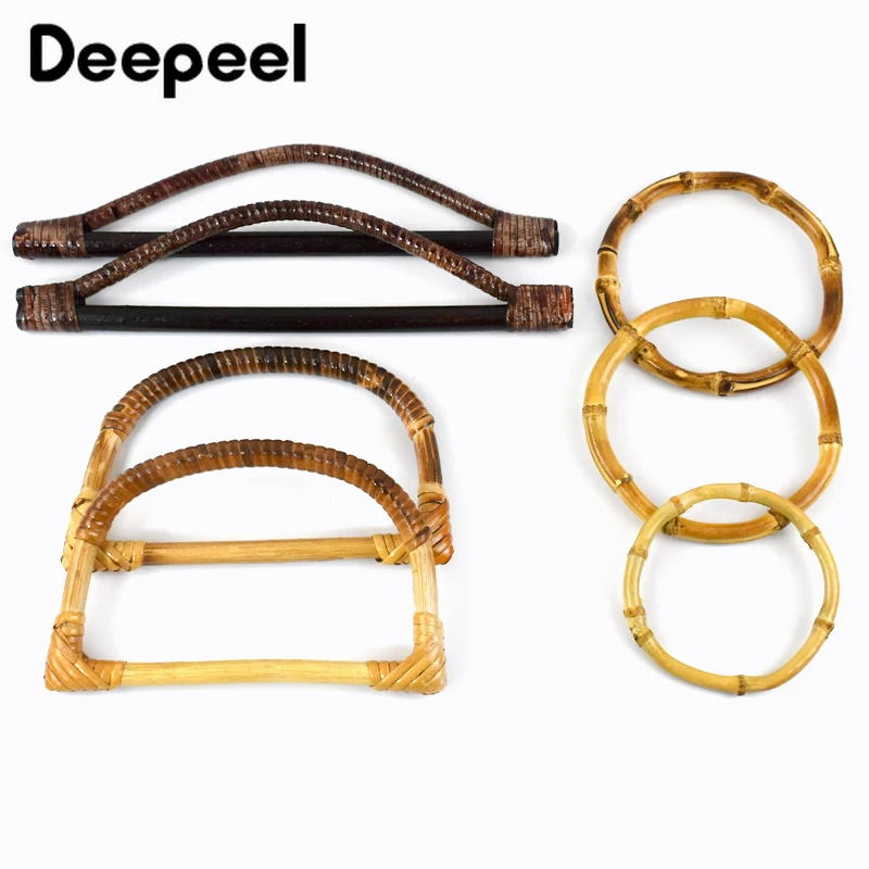 

2Pcs Deepeel Vintage D&O-type Rattan Wood Bamboo Handle DIY Handicraft Bag Handles Semi-circle Handbag Woven-bag Accessories