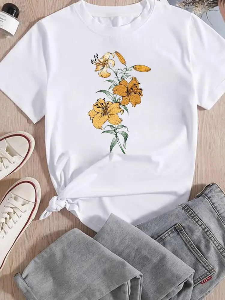 

Printing Flower Floral Trend 90s T-Shirt Women Lady Tshirts Short Sleeve Printed Tee Clothing Fashion Casual Graphic T Top