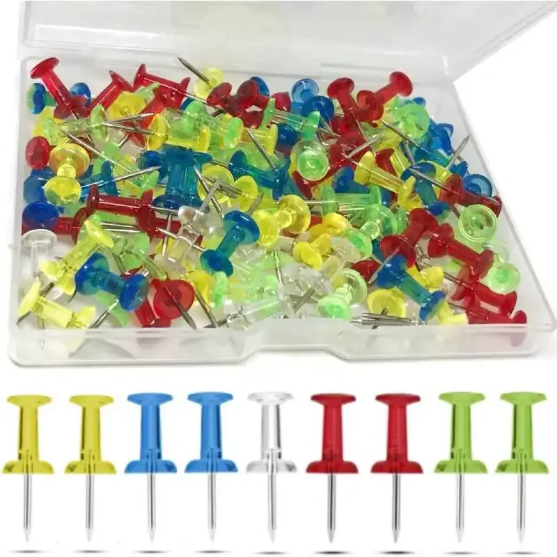 100pcs Coloured Push Pins Drawing Pins with Storage Box Thumb Tacks Map for Cork Board Notice Bulletin Boards DIY Craft plastic push pins