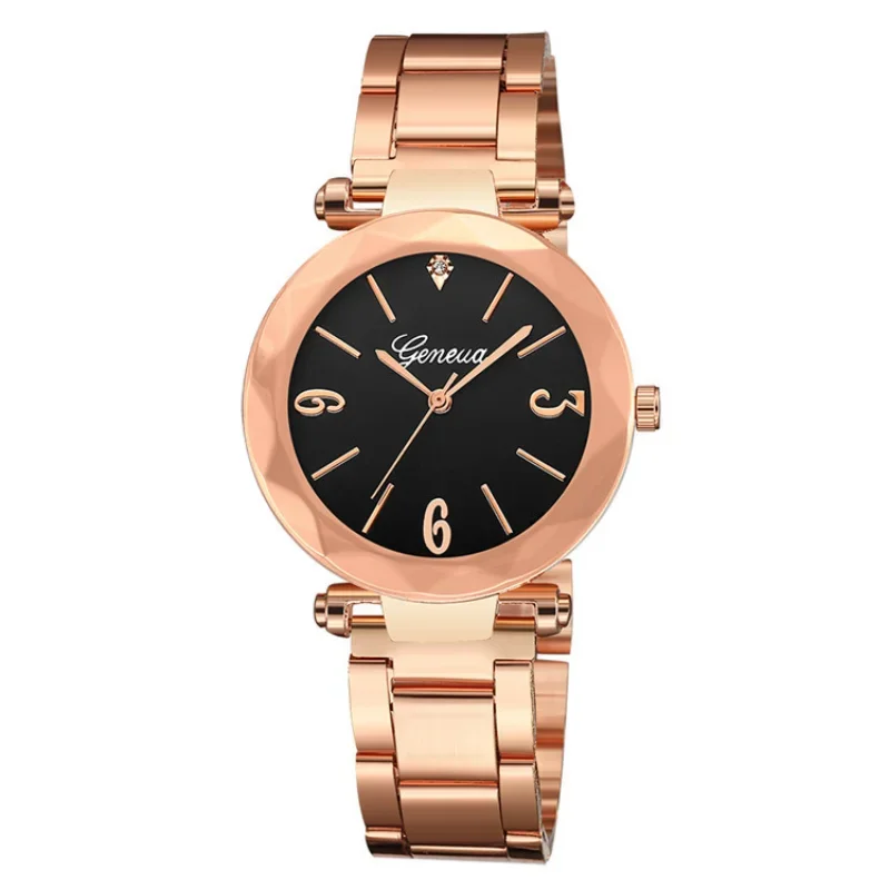 Geneva-Reloj de acero inoxidable para mujer, pulsera de cuarzo, color negro, barato