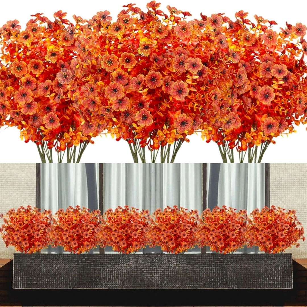 Artificial Fall Flowers Plastic Shrub Plant Outdoor Autumn Fake Flowers