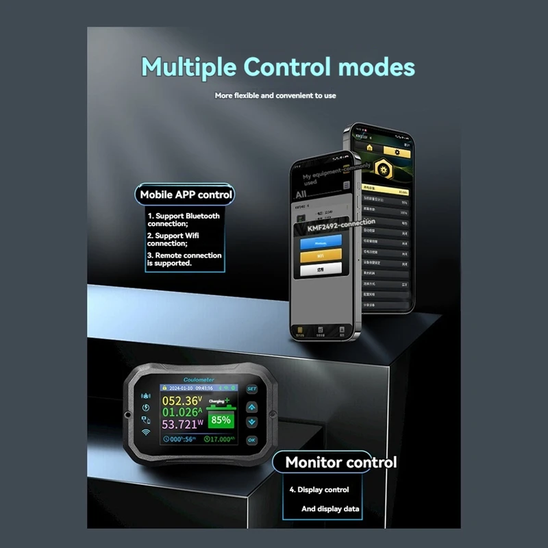 Wifi Coulomb Meter Power Volt-Ammeter For Lithium & Lead Acid Batteries RV Battery Capacity Indicator & Monitor KM140F