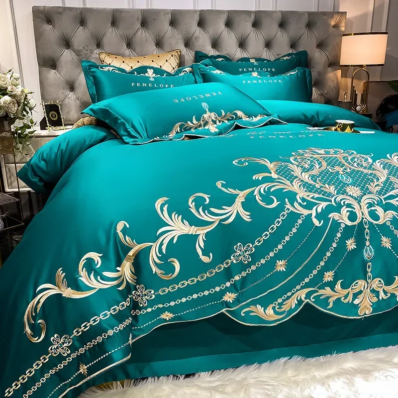 European-Style Bed Sheet Four-Piece Set 100 Cotton High-End Atmospheric Ice Silk Quilt Cover Pure Cotton Bedding 1