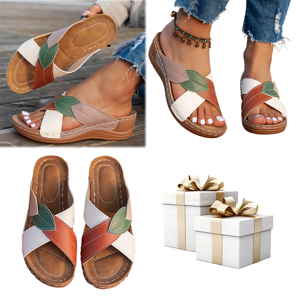 Ladies Wedge Sandals Comfortable Wedge Slides Non Slip Slip On Footwear Breathable Platform Cross Strap Slippers for Beach