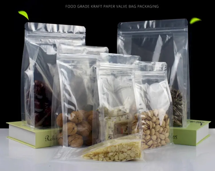 50pcs 3D Stand up Plastic Ziplock Storage Bag Clear Window Coffee Beans Sugar Snack Biscuit Nuts Beans Gifts Packaging Pouches 2