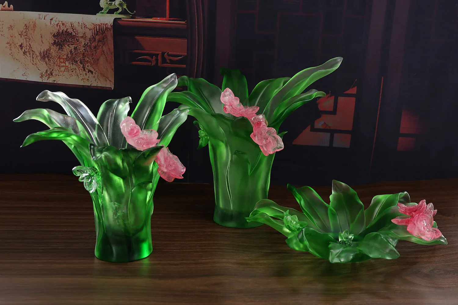 Bright Gorgeous Green Leaf Flower Bowl Home Decoration Brilliant Phalaenopsis Orchid Vase Luxury Ornament Handmade Fruit Tray 3