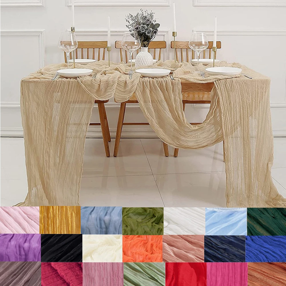 

Boho LaceTable Runner Gauze Cloth Dining Retro Burr Texture Vintage for Wedding Party Linen Christmas Decoration Home Decoration