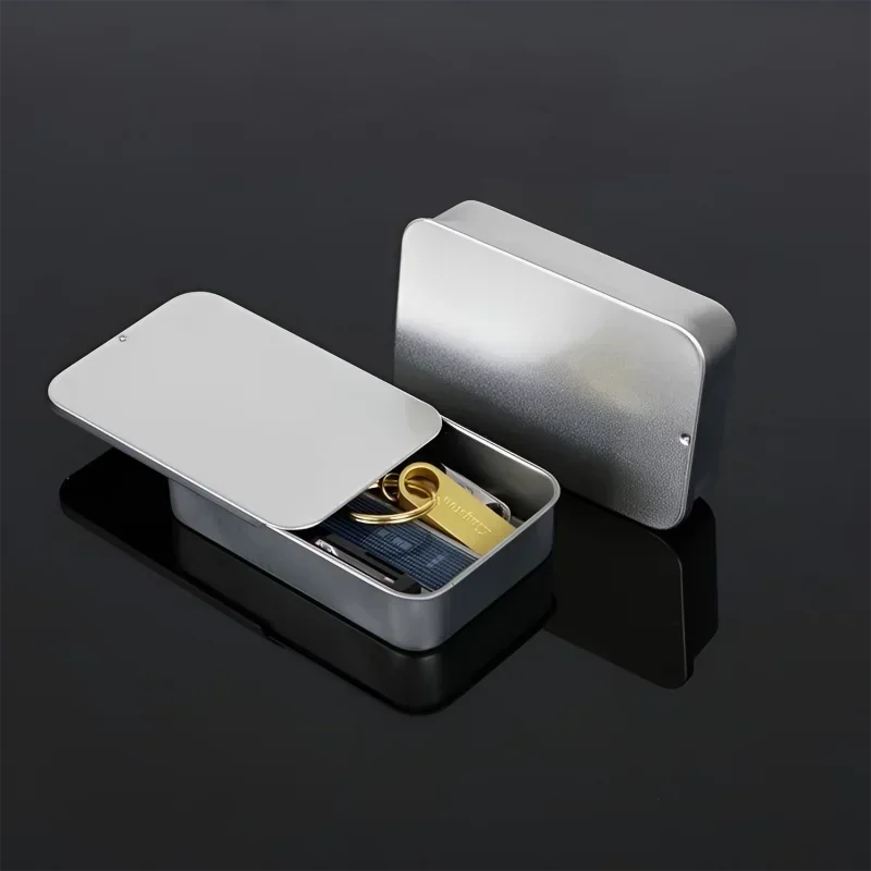 1pc Metal Rectangular Empty Tin Jar Tinplate Push Organizer Slide Cover Storage Box Candy Pill Jars Portable Mini Storage Box - 5