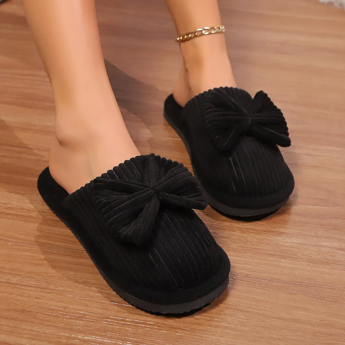 Fashion Women Bow Slippers Fall/Winter Indoor Bedroom Floor Lightweight and Comfortable Soft Warm Slippers for Home Zapatos