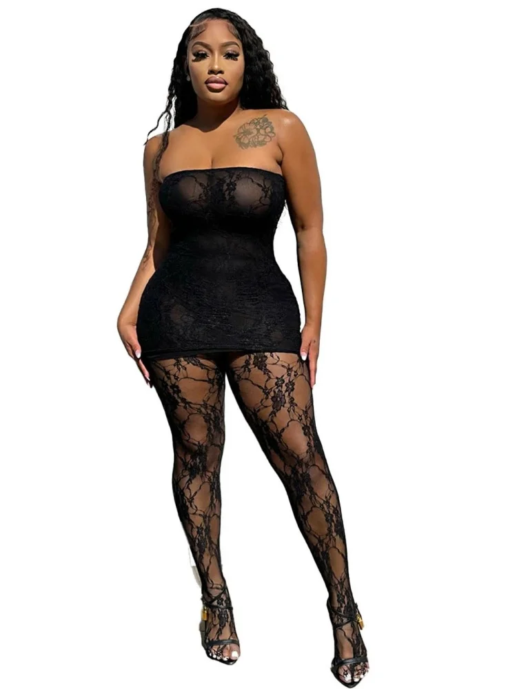 Wmstar Two Piece Set Women Wholesale Fashionable Sexy Nightclub Style Tulle with Sock Pants Clothes for Woman Fancy Club 2025