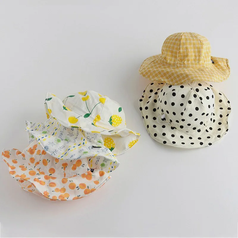 

2023 New Summer Kids Hat for Girls Boys Cute Print Aby Fisherman Hats Sun Protection Foldable Bucket Cap Autumn Infant Items