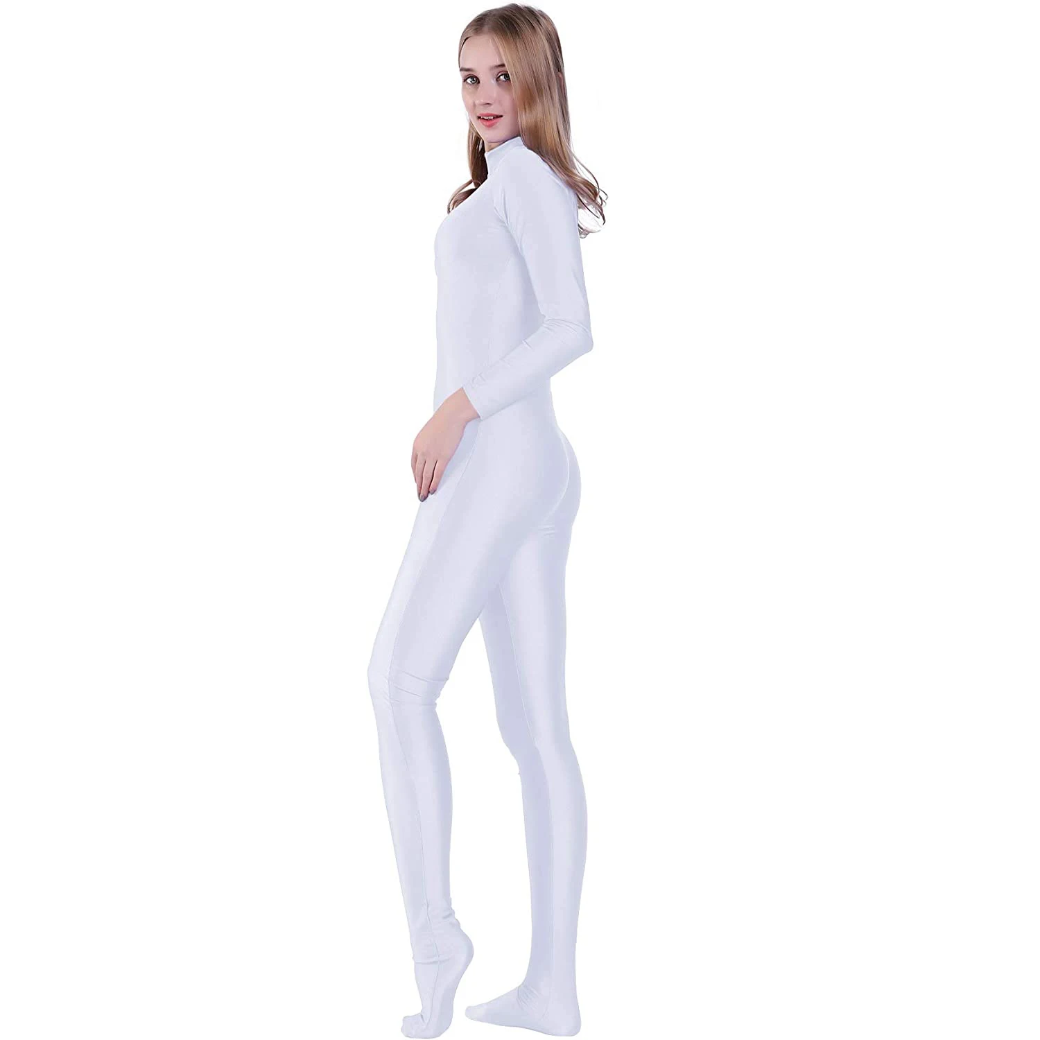 Speerise Womens Long Sleeve Zip Back Yoga Unitard Turtleneck Bodysuit Mens Full Body Dancewear without Gloves Adult Black Suit adult unitard
