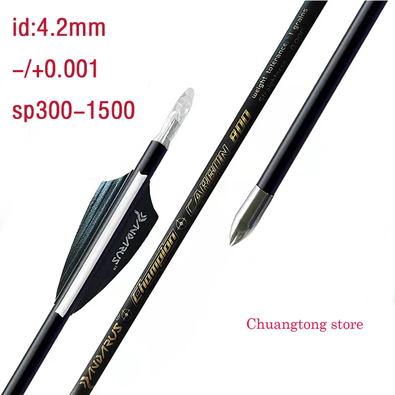 

12PCS id 4.2mm Pure Carbon Shooting Arrow -/+0.001 Arrow Feather Two Pink One White SP300-1500 for Hunting and Shooting