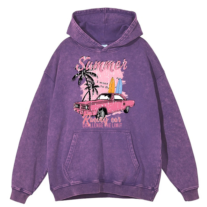 thumbnail image 1 of Sudadera con capucha para hombre, estilo retro desgastado, con diseño de coche de carreras Challenge The Limit, de gran tamaño, 100 % algodón, estilo hip hop, informal, 1 of 4