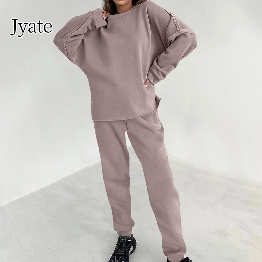 

Jyate Pink Round Neck Plush Women's Sweatershirt High Waist Pants Sets For Women 2 Pieces Sport Women's Suit Casual Pullovers
