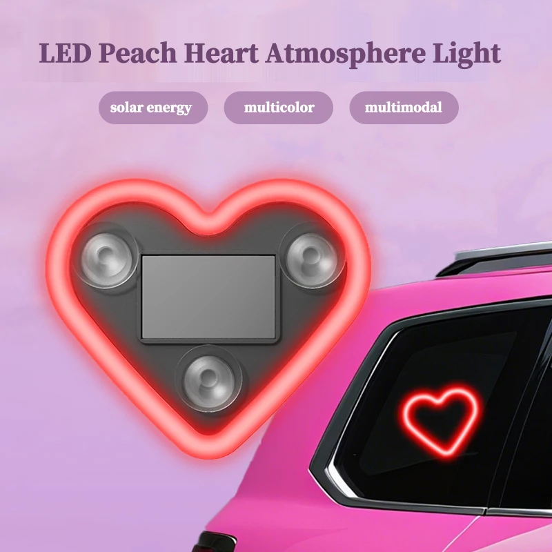 Solar Car Heart-shaped Light Emitting Car Atmosphere Light Car Triangle Window LED Neon Light Car Decoration Accessories