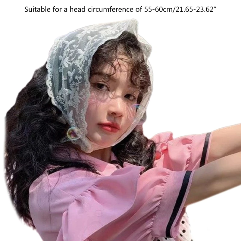 634C Lace Turban Bandana with Flower Pattern Headwrap Summer Kerchief