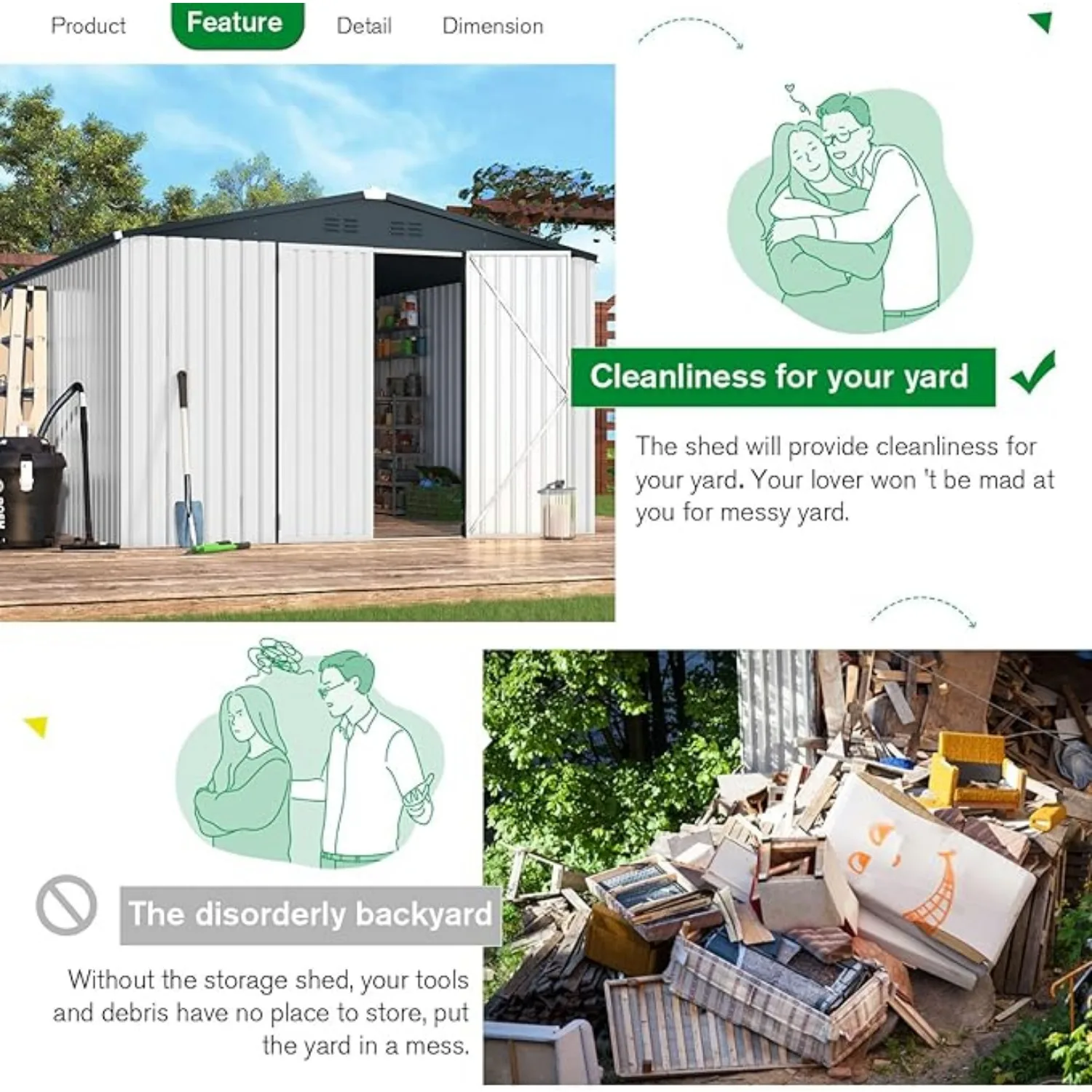 10'x10' Shed, Large Metal Storage Sheds & Outdoor Clearance, Steel Backyard Shed with Lockable Doors, Utility and Tool Storage 3