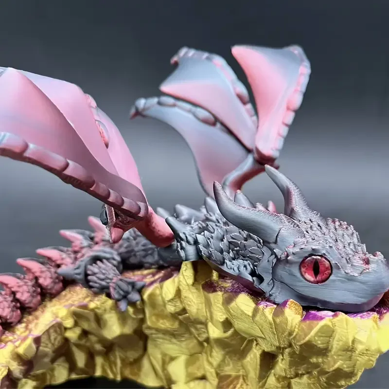 1pc 3D Printed Winged Carriage Figurine With Random Eyes, Art Deco Resin Dragon Sculpture, Tabletop Animal Theme Decor_voghion.com