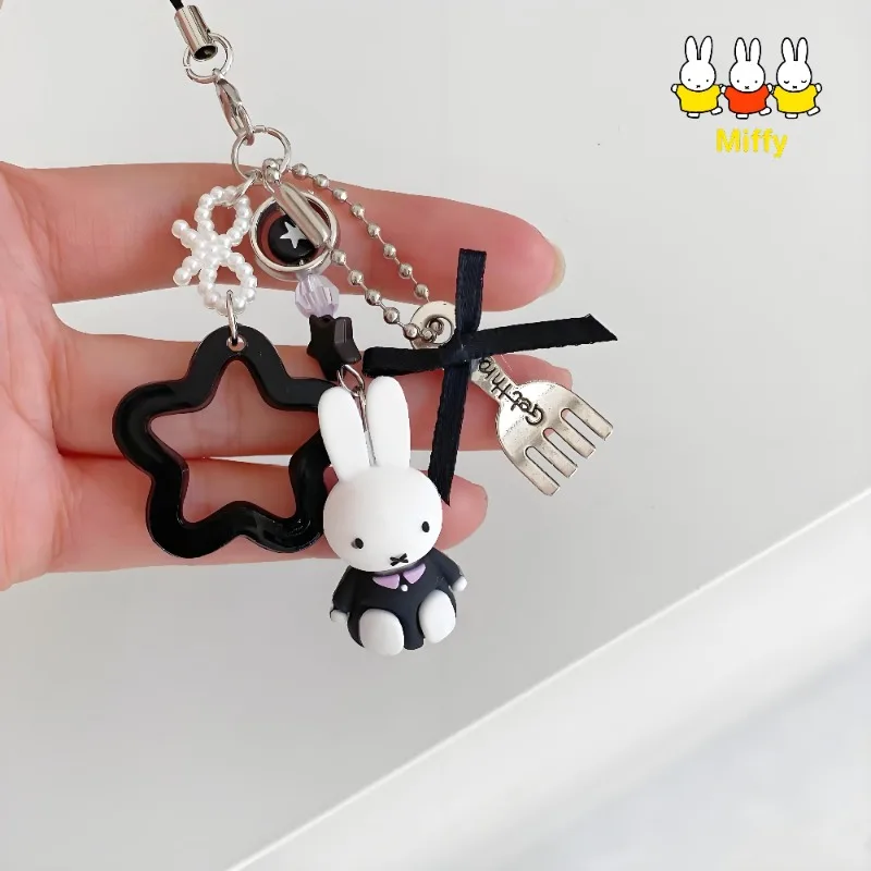 Kawaii Anime Miffy Keychain Kawaii Anime Miffy Keychain Cartoon Little Rabbit Retro Creative Keychain Bag Y2K Punk Style Star Accessory Girl Gift