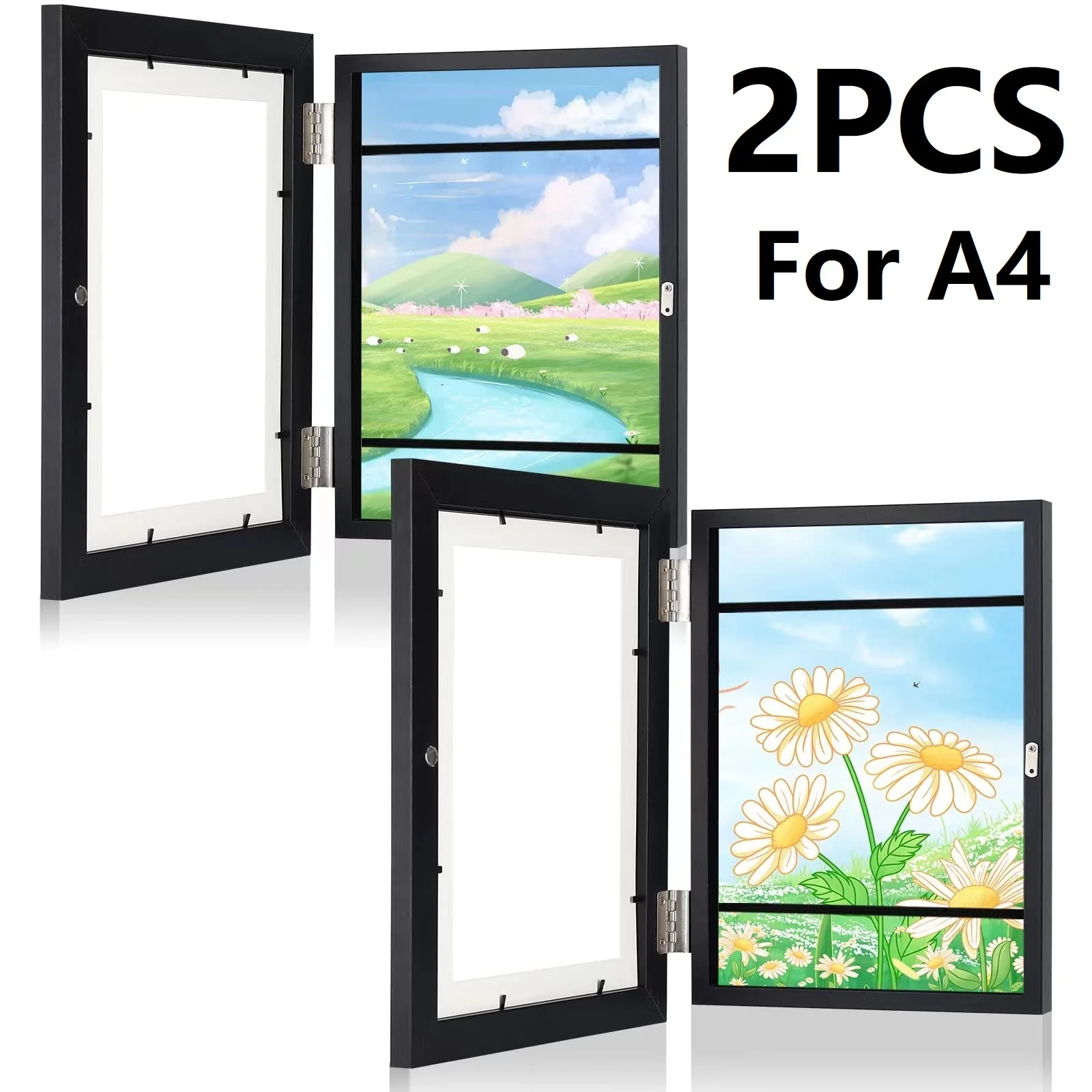 2PCS kids Art Frames Wooden Changeable Picture Display For A4 Frames