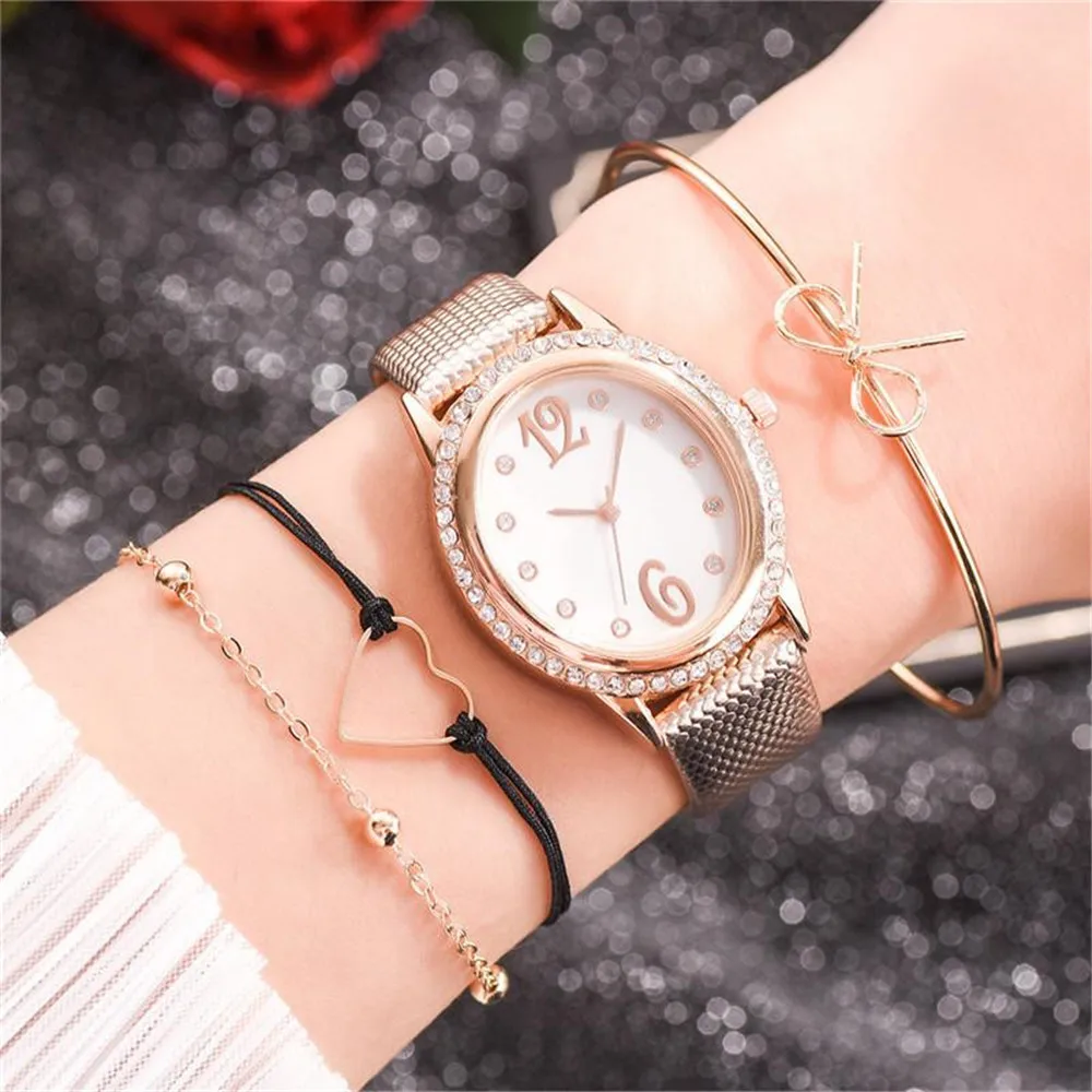 Fashion Ladies Oval Diamond Lady DQG Branded Simple Quartz Watch Casual Leather Khaki Women Clock Watches