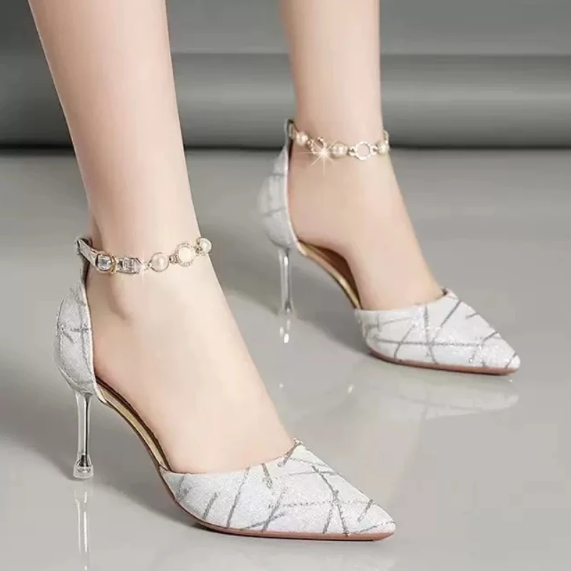 

Летние дизайнерские нишевые черные офисные туфли 2024, французские сандалии на одной пуговице, женская обувь на высоком каблуке, туфли-лодочки