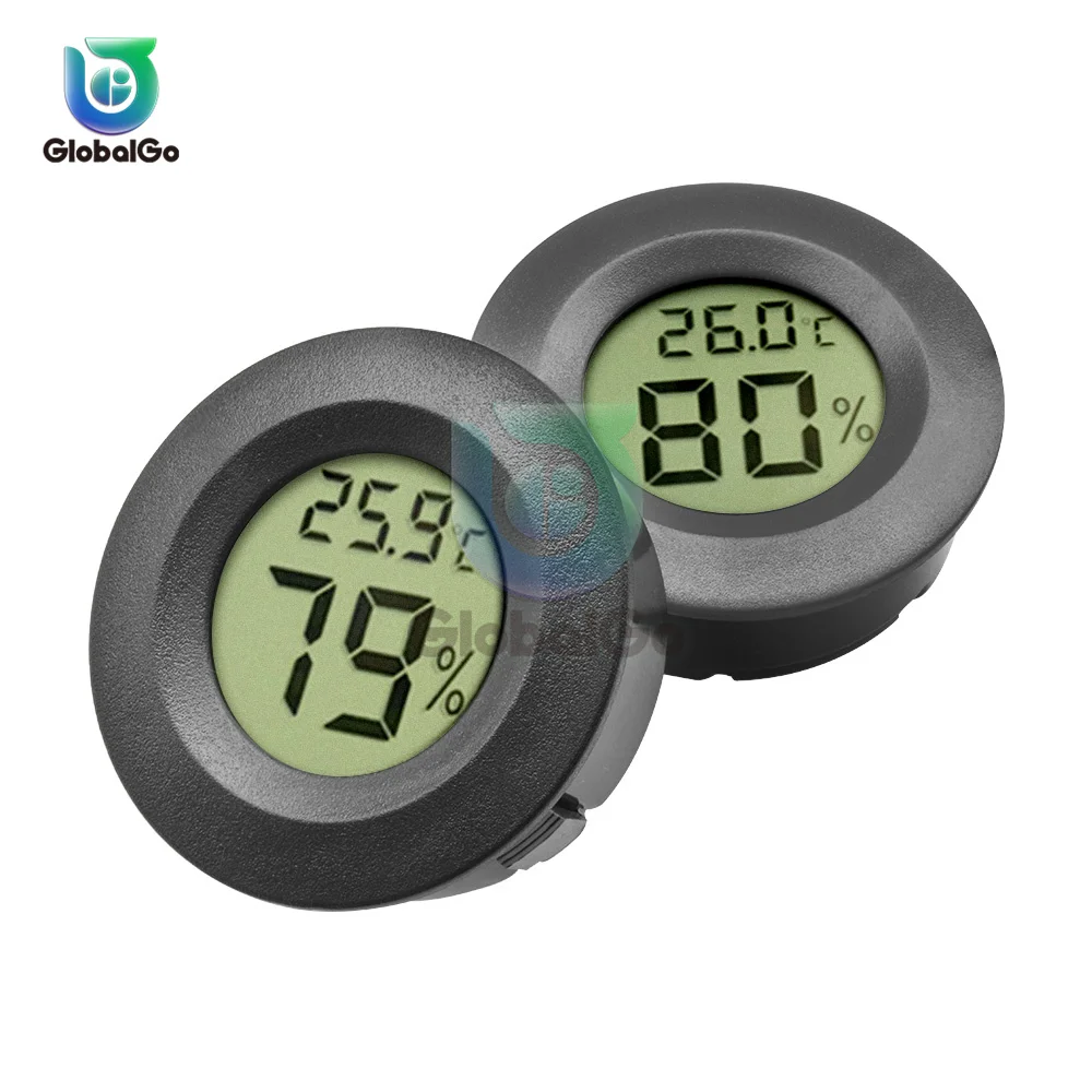 -50~ +70°C Mini LCD Digital Thermometer Hygrometer Round Temperature Humidity Tester Sensor Detector For Freezer Cigar Box fy 12 mini lcd digital thermometer hygrometer gauge tester probe incubator aquarium temperature humidity meter sensor detector