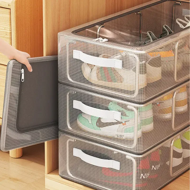 PVC Shoe Storage Box Waterproof Foldable Shoe Rack Dustproof Dormitory Bed Bottom PVC Transparent thickened Sneaker Container