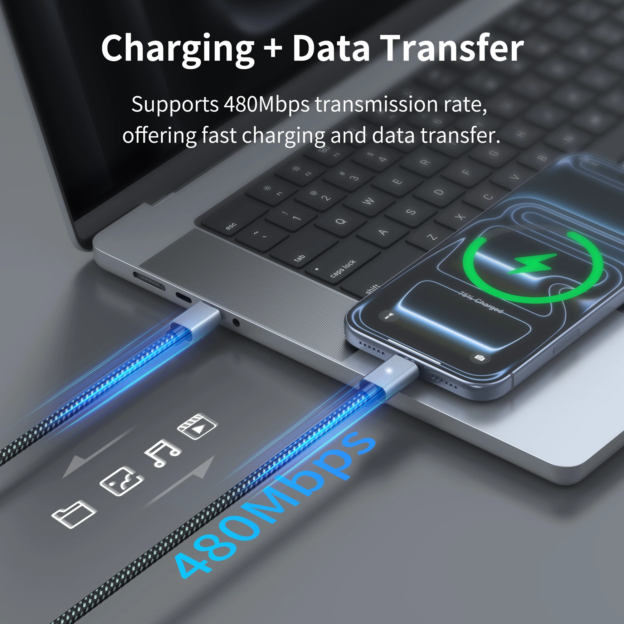 1.5m Magnetic USB-C to USB-C Fast Charging Cable, 100W Power Delivery