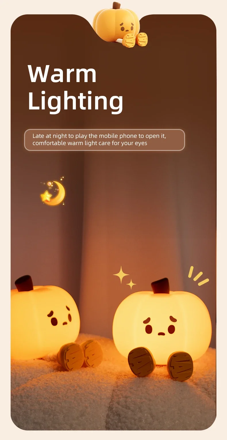 Description Picture 4 of itemCute Pumpkin Night Light USB Rechargeable Bedside Nightlights Dimming For Children's Halloween Party Holiday Gifts Bedroom Decor