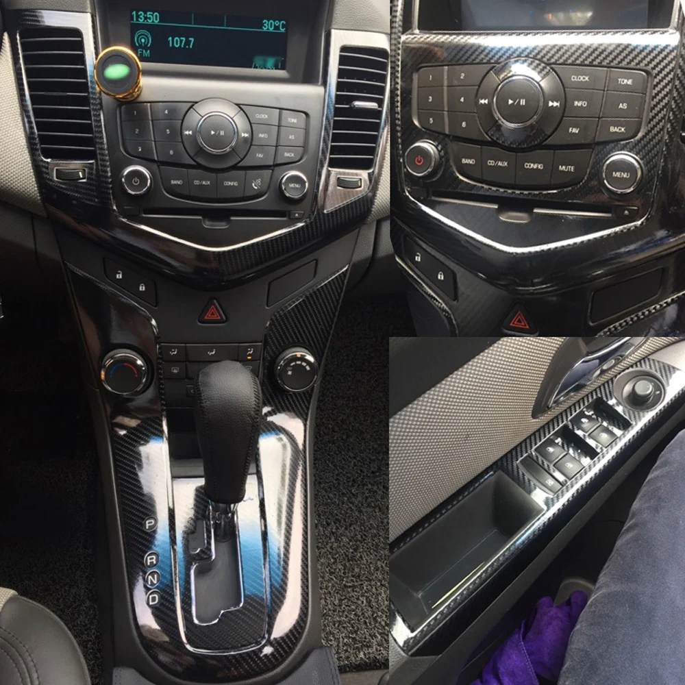 Chevrolet Cruze 2009-2014 용 탄소 섬유 자동차 필름 인테리어 스티커 센터 콘솔 기어 대시 보드 에어 도어 핸들 리프트 패널