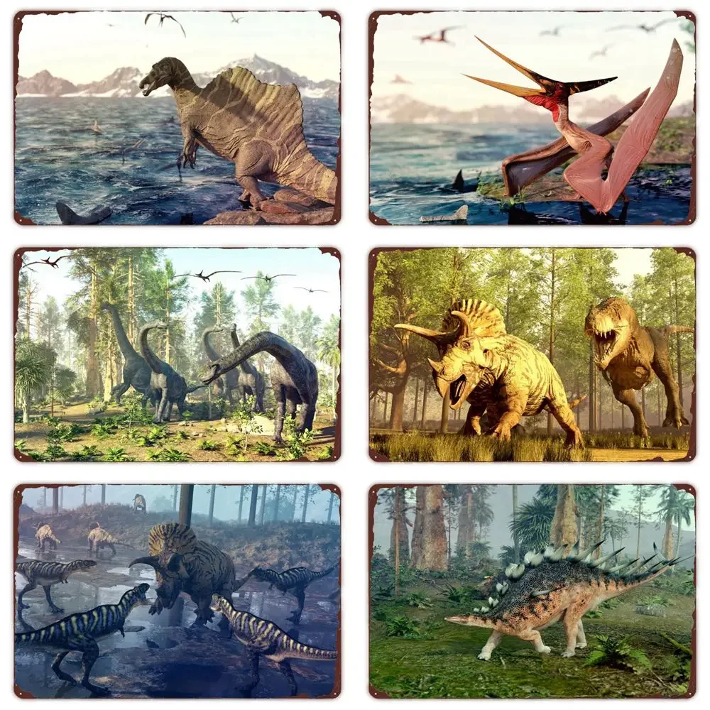 Pterosauro Metal Tin Sign, Stegosauro Muslimart Poster, Home Outdoor Club , Raptor Vintage Wall Decor, Dinosaur Platform