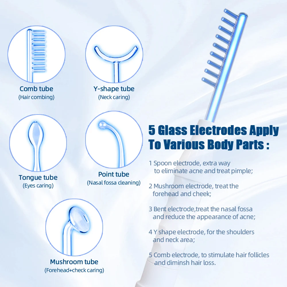5-in-1 High Frequency Facial Machine For Hair Face Anti Aging Therapy Acne Tool Fusion Neon+Argon Wands Skin care