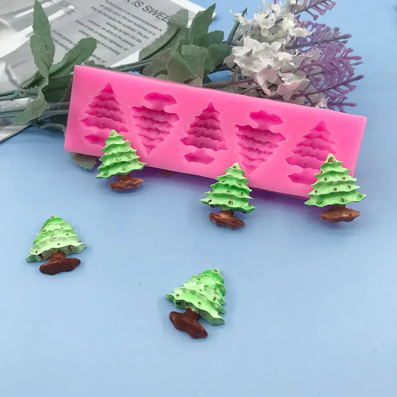 

Christmas series five link Christmas tree silicone mold DIY sugar cake chocolate baking pastry decoration mold