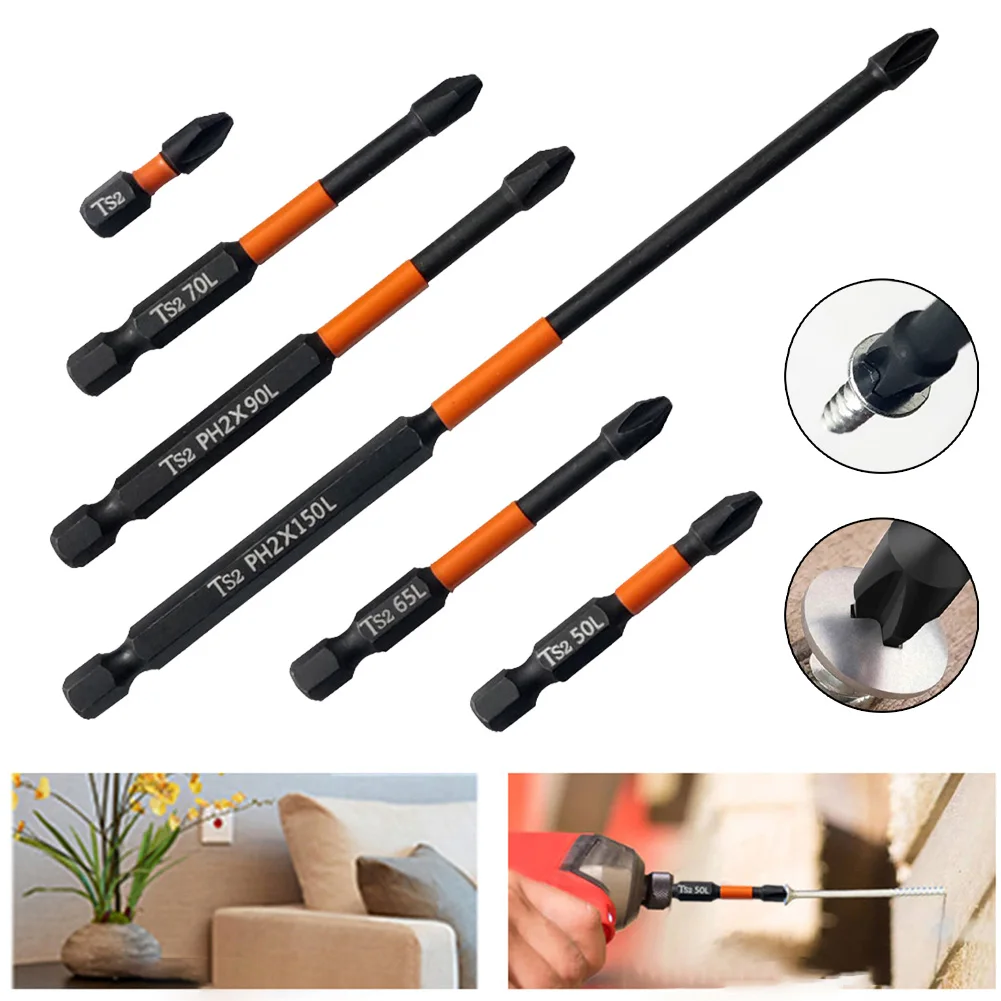 

5pcs New PH2 Impact Screwdrivers Bit Magnetic Alloy Steel Cross Screwdriver Bit 25-150mm Batch Head Electric Wrench