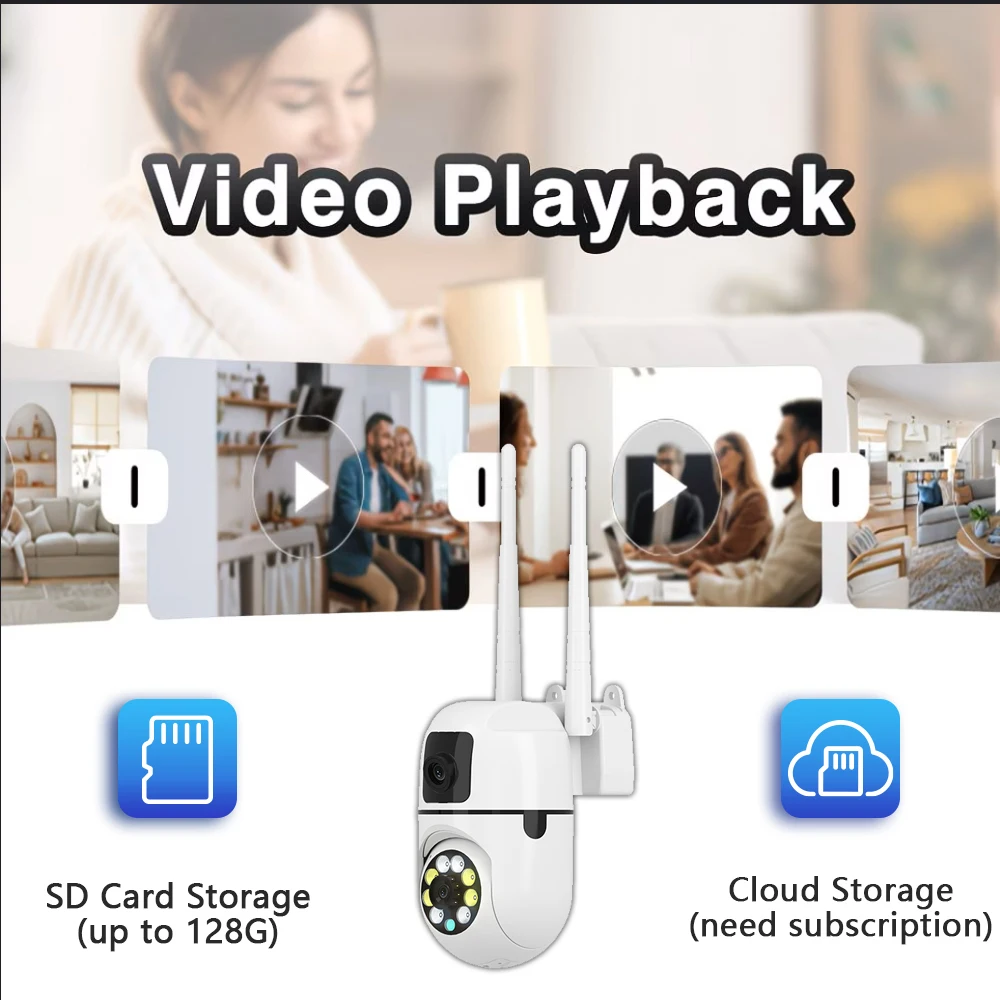 2PCS WiFi Dual Lens Minion Camera Waterproof Indoor Outdoor Dual Lens Linkage Cloud Storage Motion Sound Detection Night Vision 3