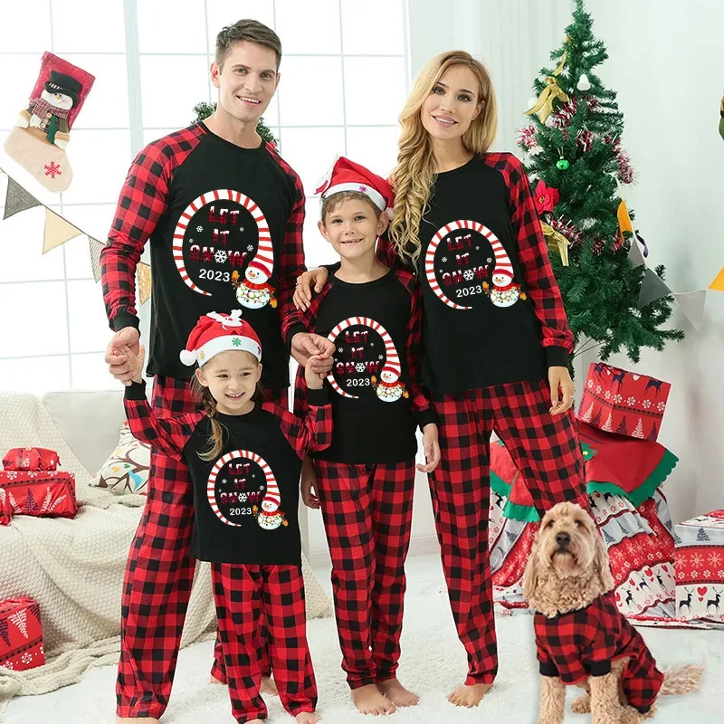

2023 рождественские Семейные пижамы, снеговик Let It Snow Black, комплект пижам
