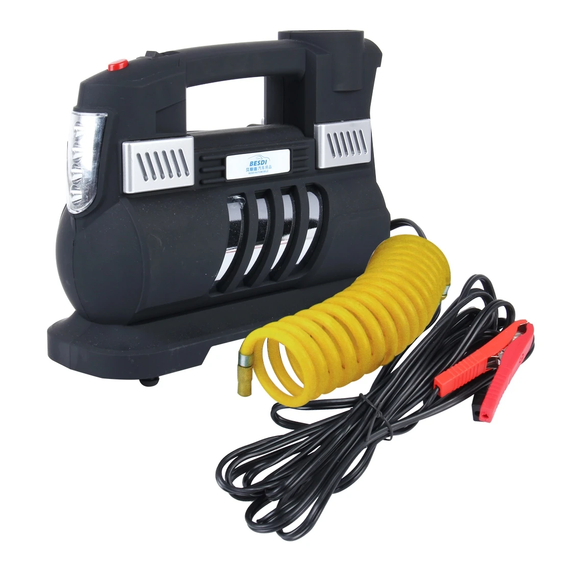 

Portable Metal Cylinder Tire Inflator Air Compressor with Pressure Gauge And Three Nozzle Adapters for Cars Vans Air Mattress