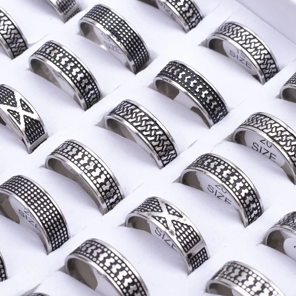 24 Pcs/Lot Stainless Steel Rings For Men Women 8mm Mix Etch Patterns Fashion Jewelry Finger Accessories Party Gift Wholesale 6