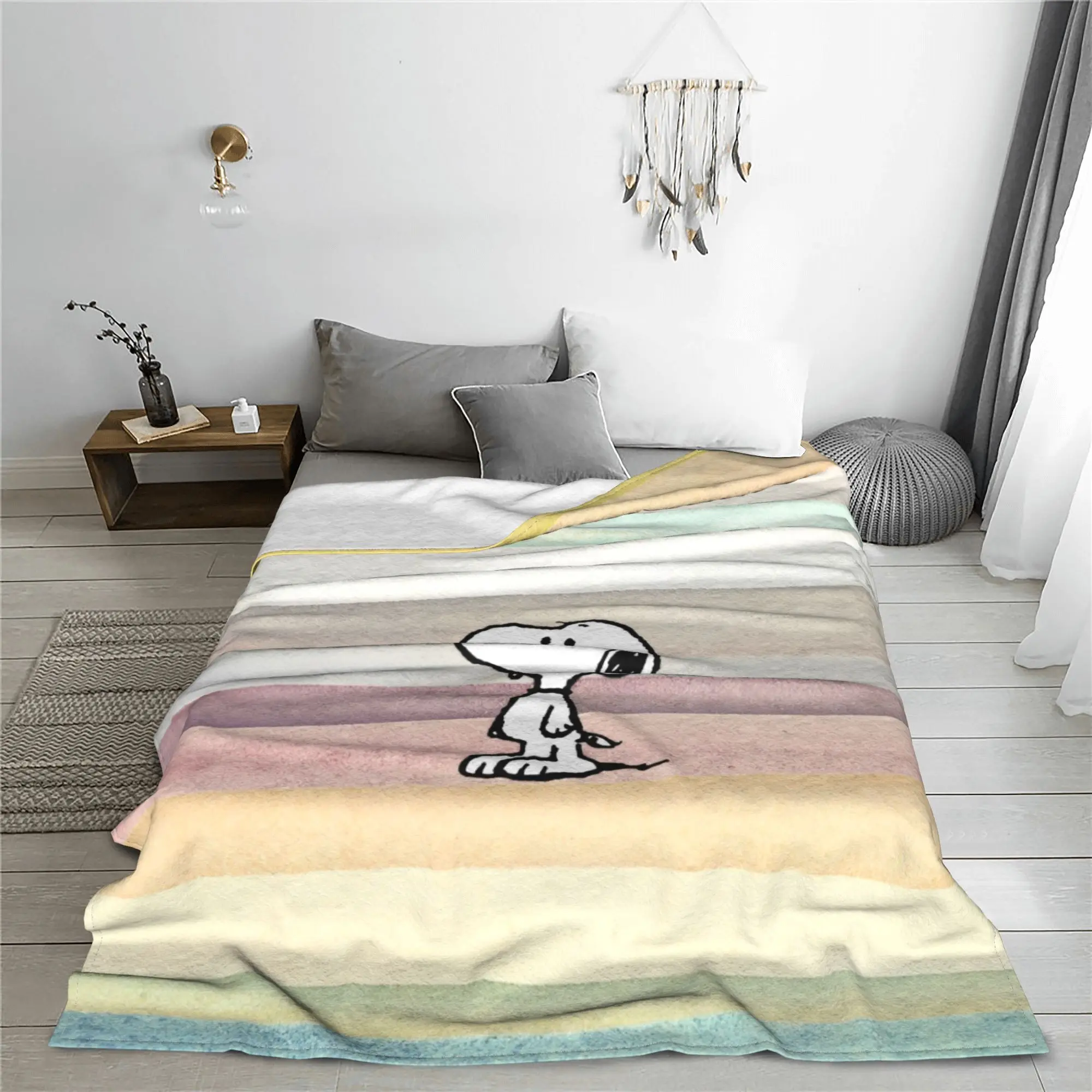 Cute Cartoon Snoopy Blanket Fleece All Season Breathable Ultra-Soft Throw Blankets for Bedding Travel Bedspreads