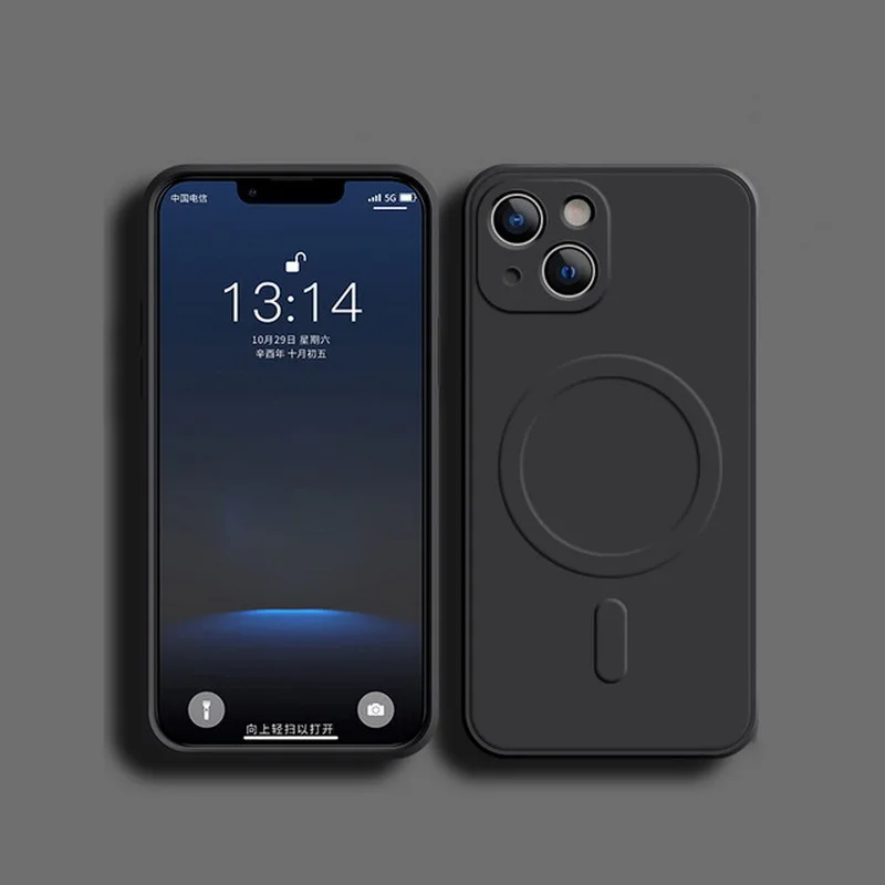 thumbnail image 1 of Liquid Silicone Case For iPhone 15 14 13 12 11 Pro Max Mini Plus X Xs XR Max Phone Magnetic Wireless Charging For Magsafe Cover, 1 of 4