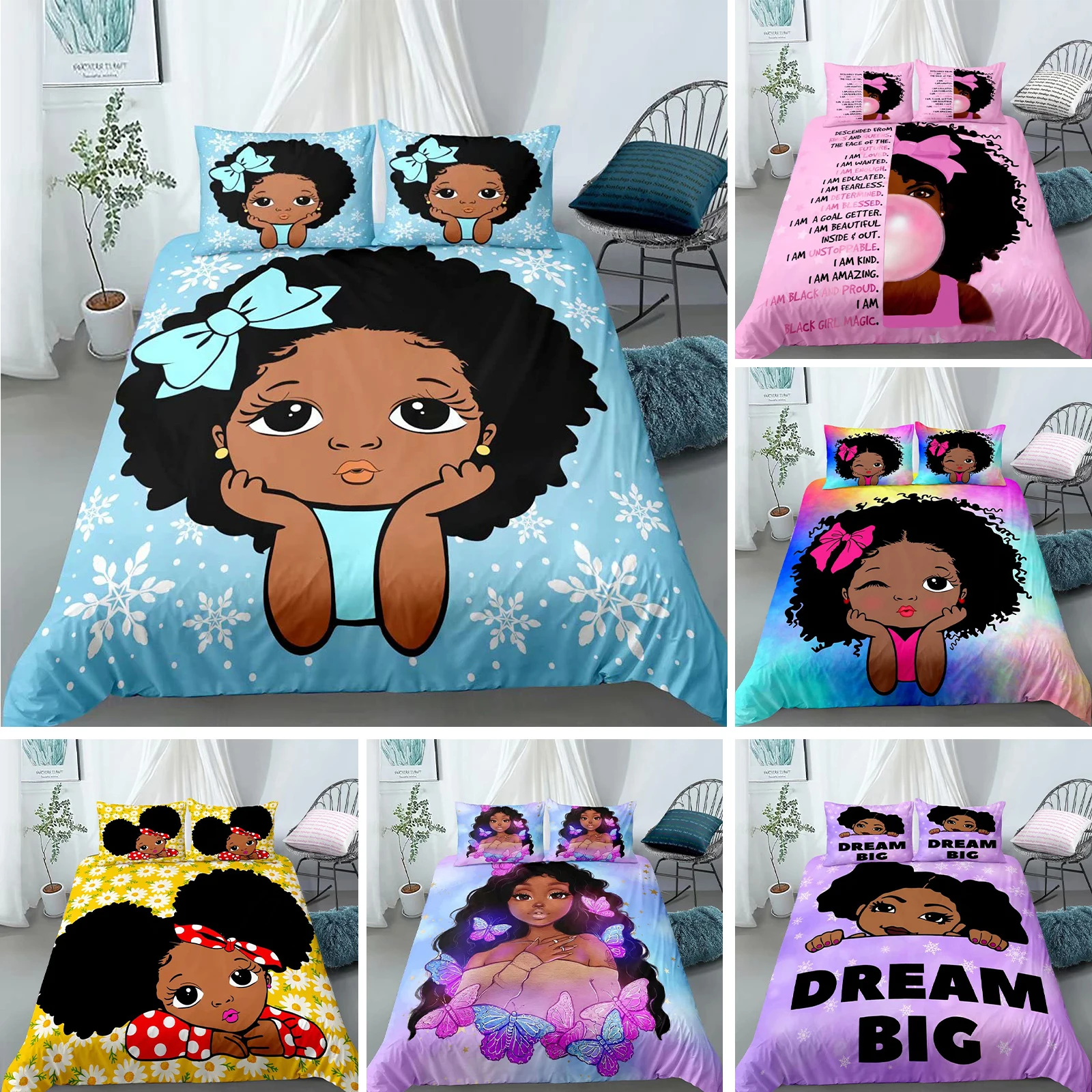 

frican American Duvet Cover Gilrs Kids Cute Ballet Princess Dancer Bedding Set Double Queen King Size Polyester Qulit Cover
